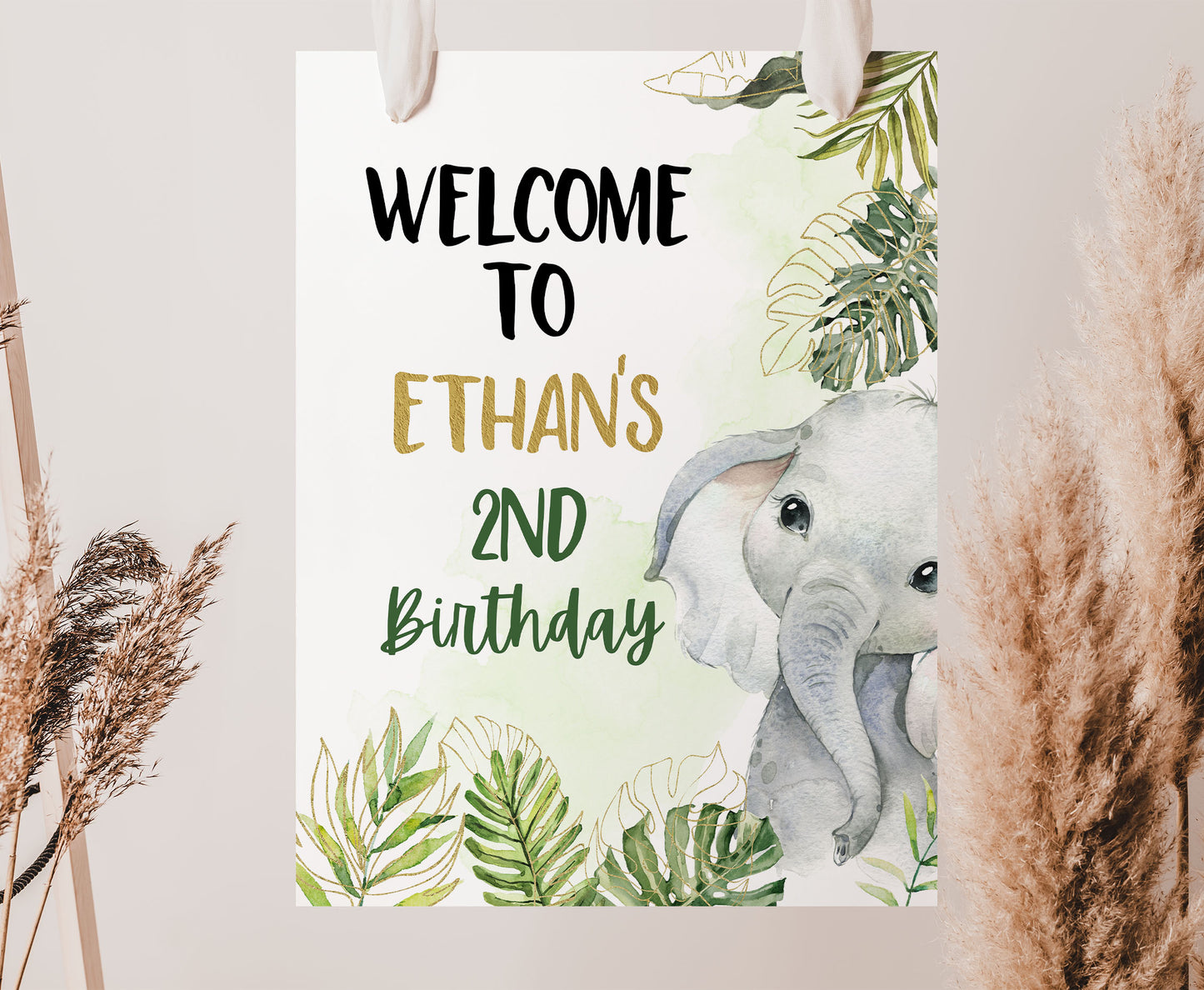 Elephant Welcome Sign Birthday | Safari Theme Party Decorations - 35A