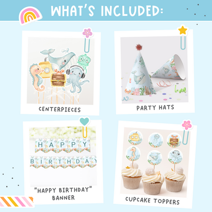 Under the Sea Birthday Bundle | Ocean Animals Party Decorations Package - 44A