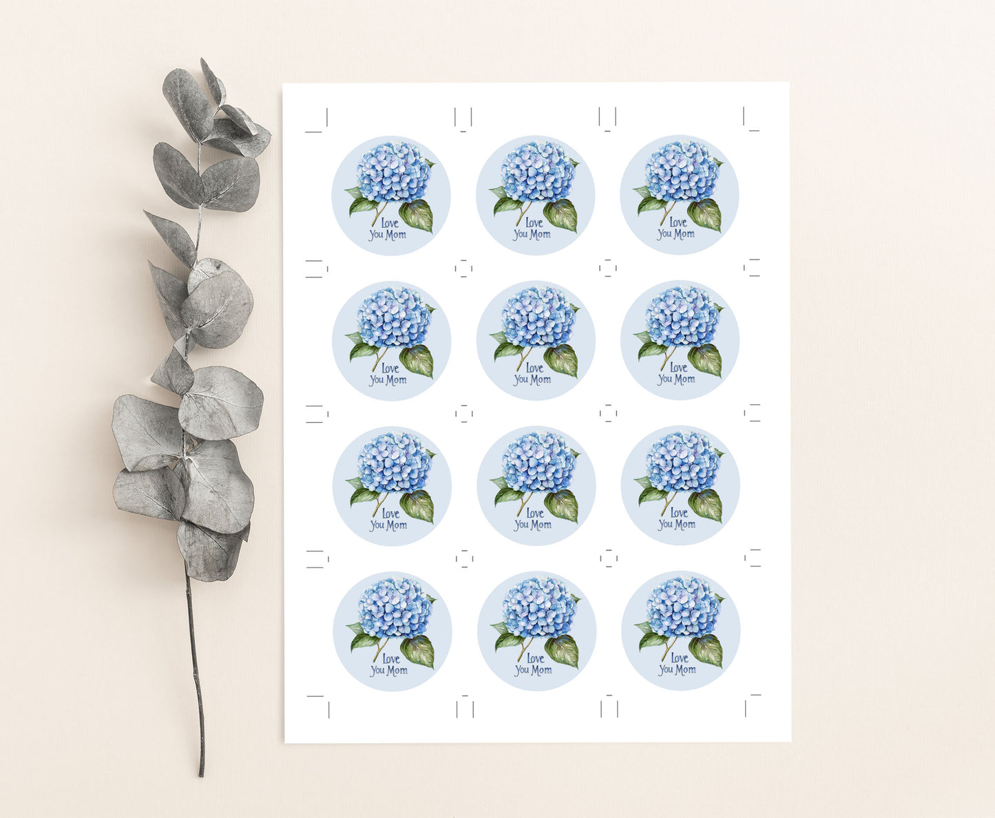 Blue Hydrangea Love you Mom Square and Round Tags |  Happy Mother's Day Gift Tag - 116)