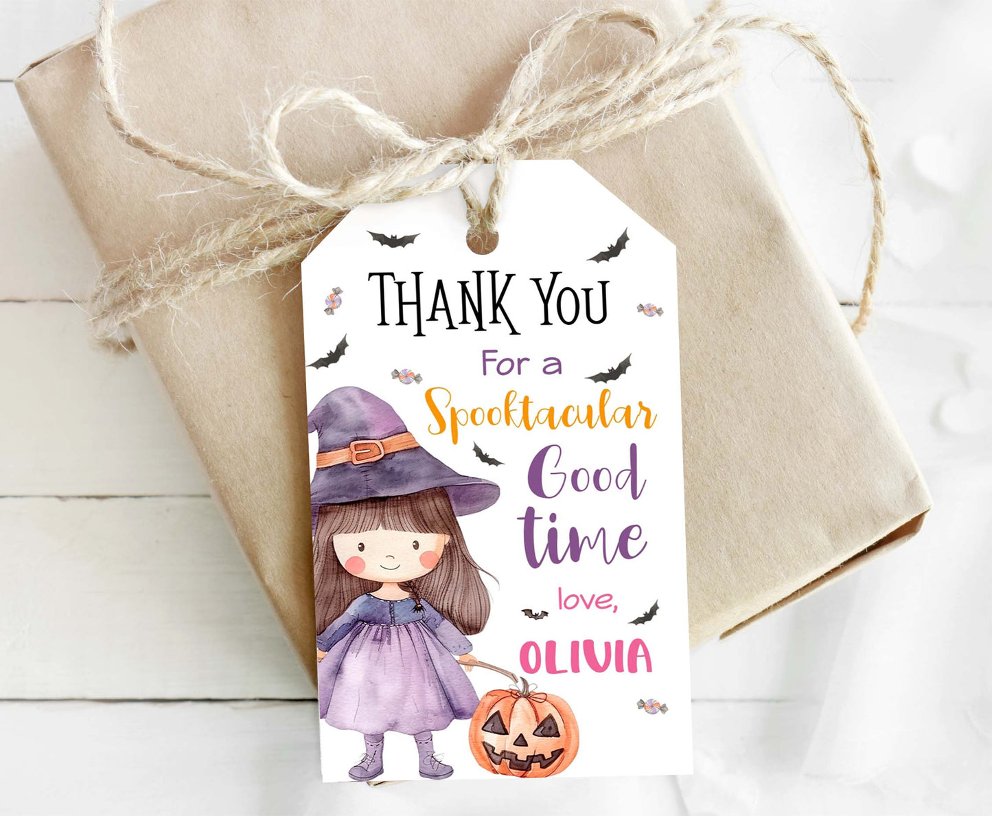 Pink witch favorTags | Halloween Thank you Tags - 115Q