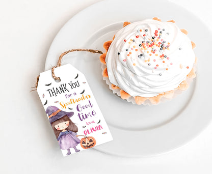 Pink witch favorTags | Halloween Thank you Tags - 115Q