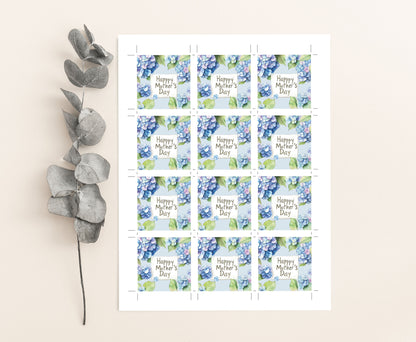 Blue Hydrangea Square and Round Tags | Floral Mother's Day Gift Tag - 116