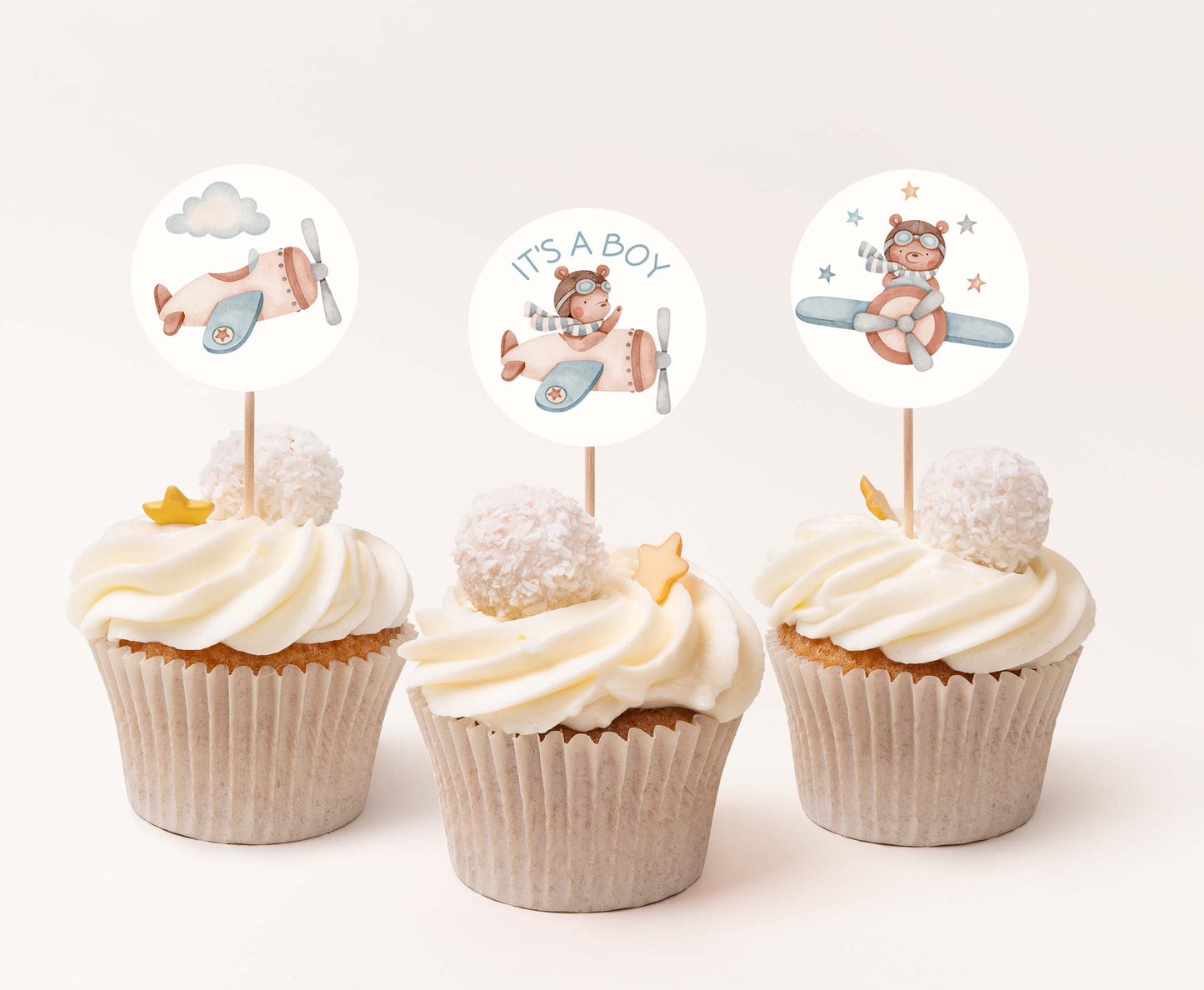 It's a boy Cupcake Toppers | Airplane Baby Shower Cupcake Picks - 76C