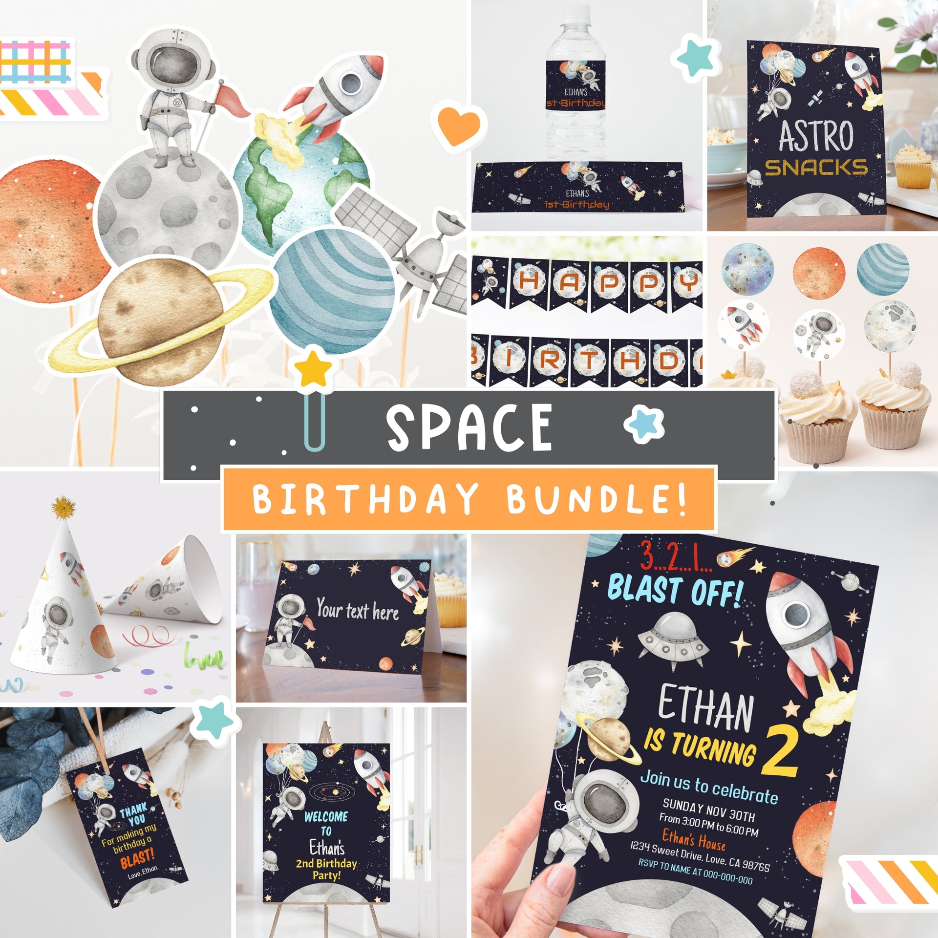 Editable Space Baby Shower Bundle, Space Baby Shower Pack, Outer Space
