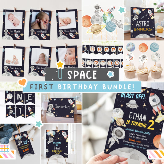 Space First Birthday Bundle | Astronaut Themed Party Decorations Package - 39C