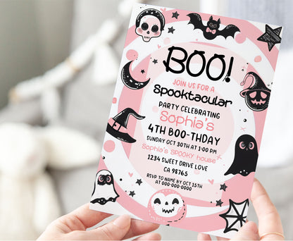 Editable Spooktacular Halloween Birthday Invitation | Pink Halloween Party Invite - 115T