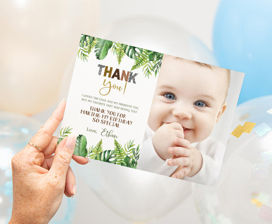 Safari Photo Thank You Card | Editable Jungle Birthday Thank You Note - 35H