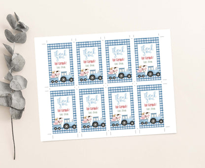 Editable Blue Farm Favor Tags boy | Farm birthday thank you tags - 11J
