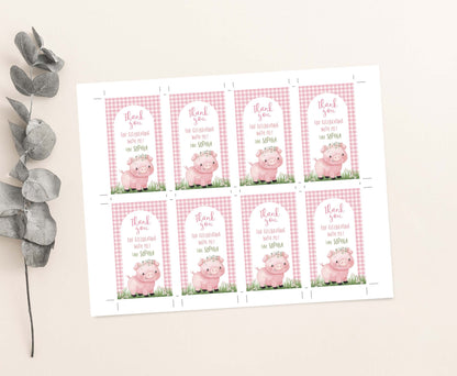 Editable Pink Pig Favor Tags | Pig birthday thank you tags - 81A