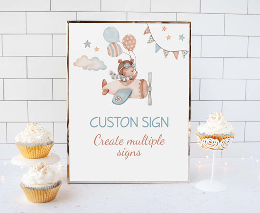 Custom Airplane Table Sign | Editable Aviator Party Decorations - 76C)