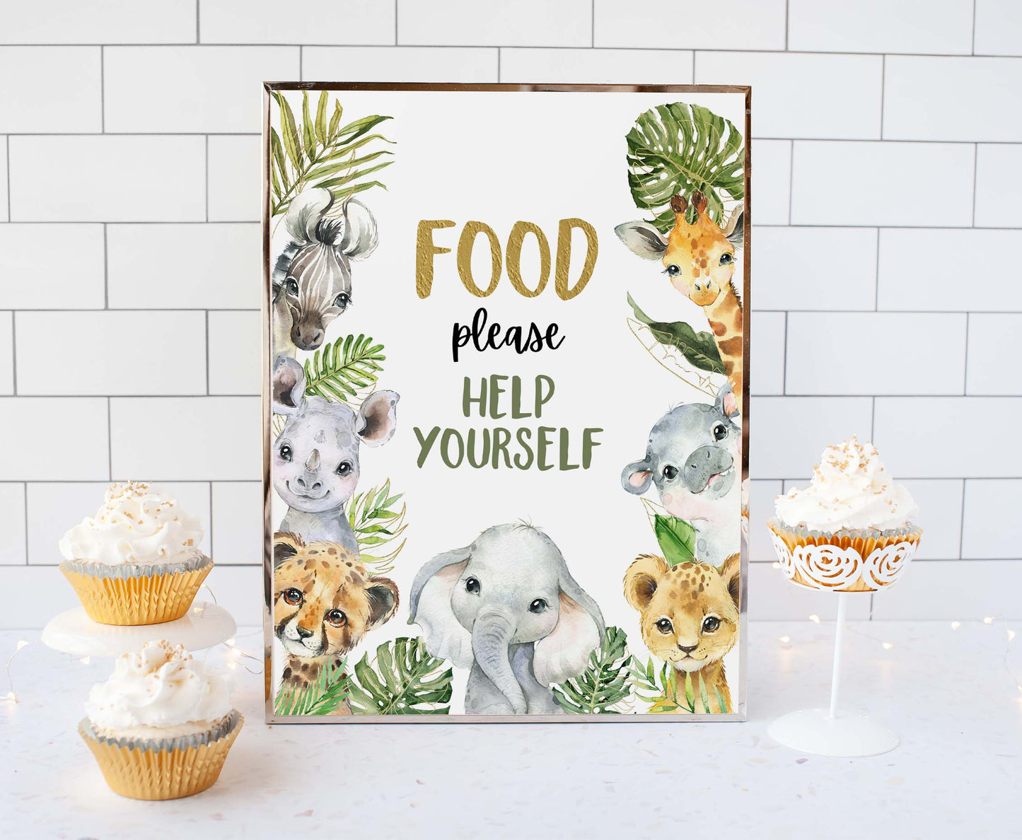 Food please help yourself table Sign | Safari Animals Party Table Decorations - 35A