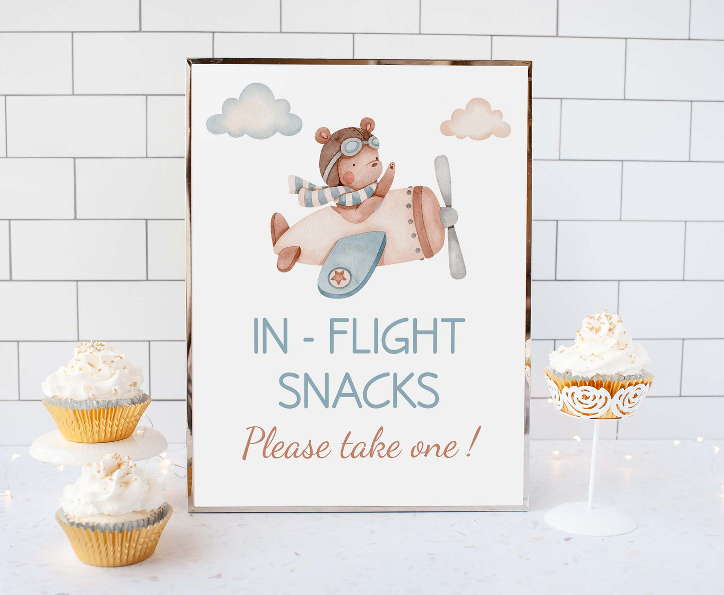 In-Flight snacksl Airplane Table Sign Printable | Aviator party Decoration - 76C