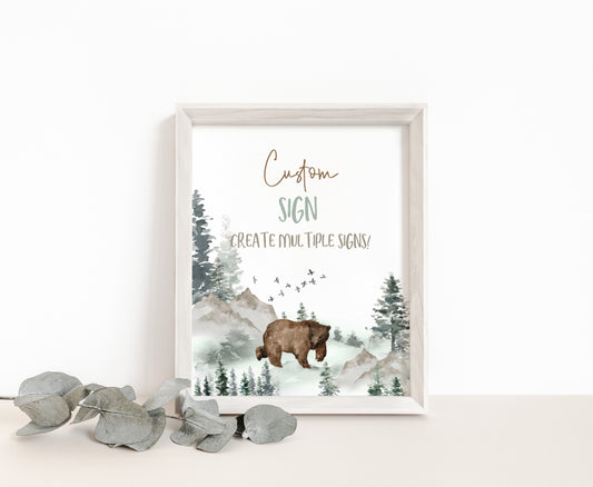 Custom Bear Table Sign | Woodlaand Theme Party Decorations - 47H