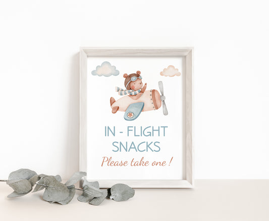 In-Flight snacksl Airplane Table Sign Printable | Aviator party Decoration - 76C