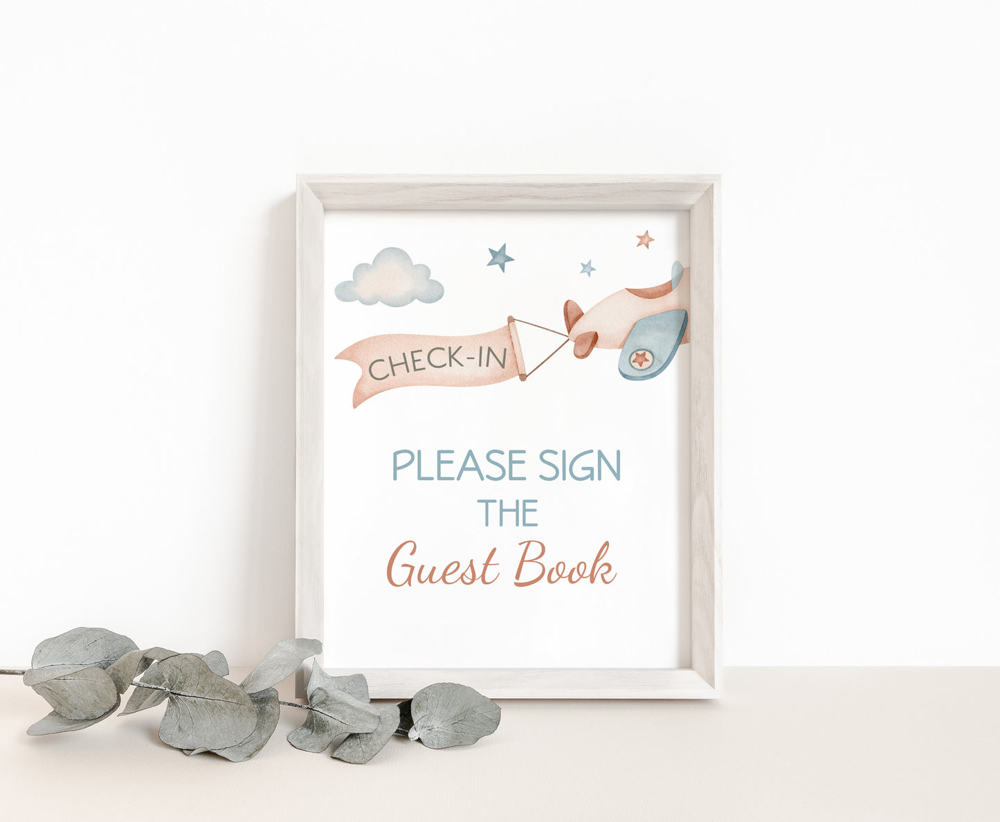 Airplane guest book sign Printable | Aviator party decoration - 76C