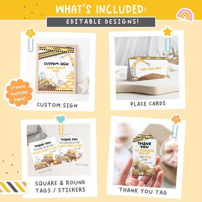 Construction 1st Birthday Bundle | Under Construction One Year Party Decorations Package - 07A