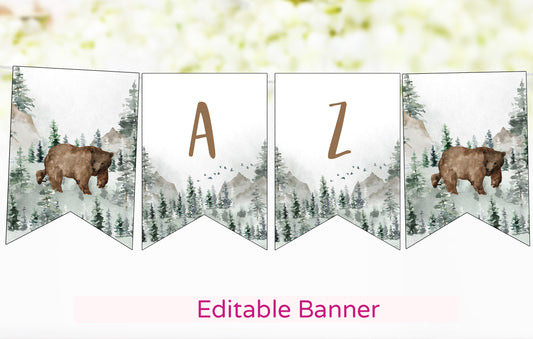 Editable Bear Banner | Woodland Party Decorations - 47H