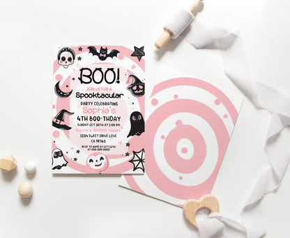 Editable Spooktacular Halloween Birthday Invitation | Pink Halloween Party Invite - 115T