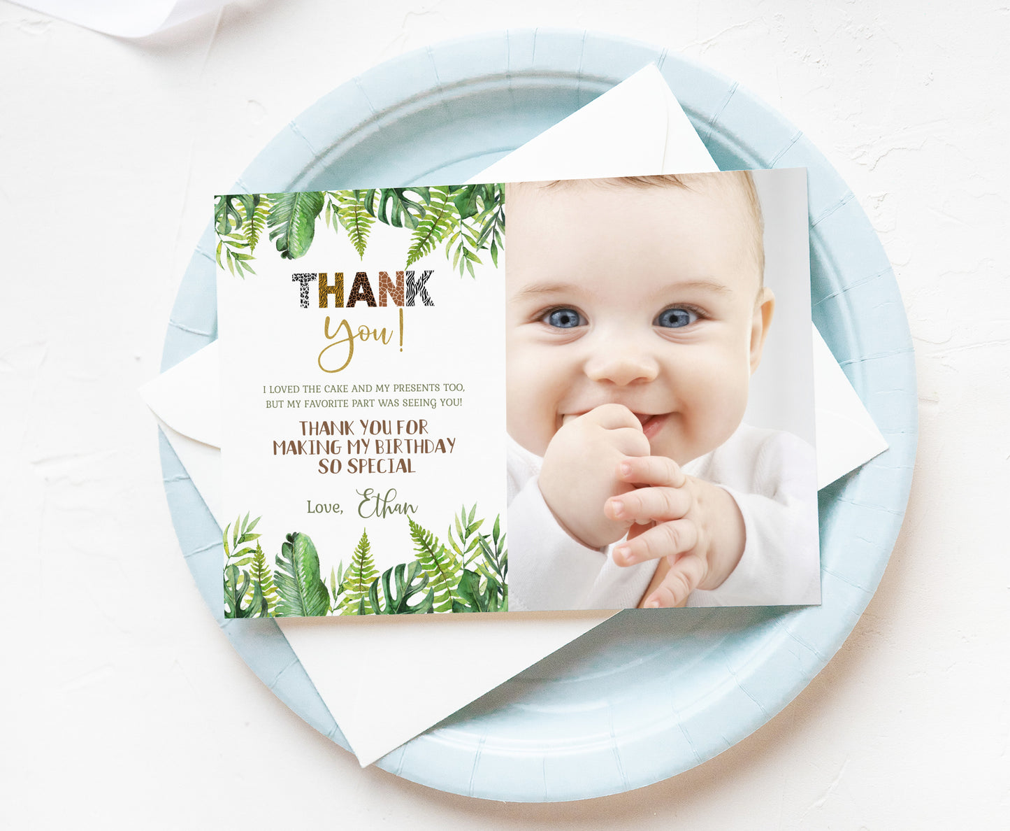 Safari Photo Thank You Card | Editable Jungle Birthday Thank You Note - 35H