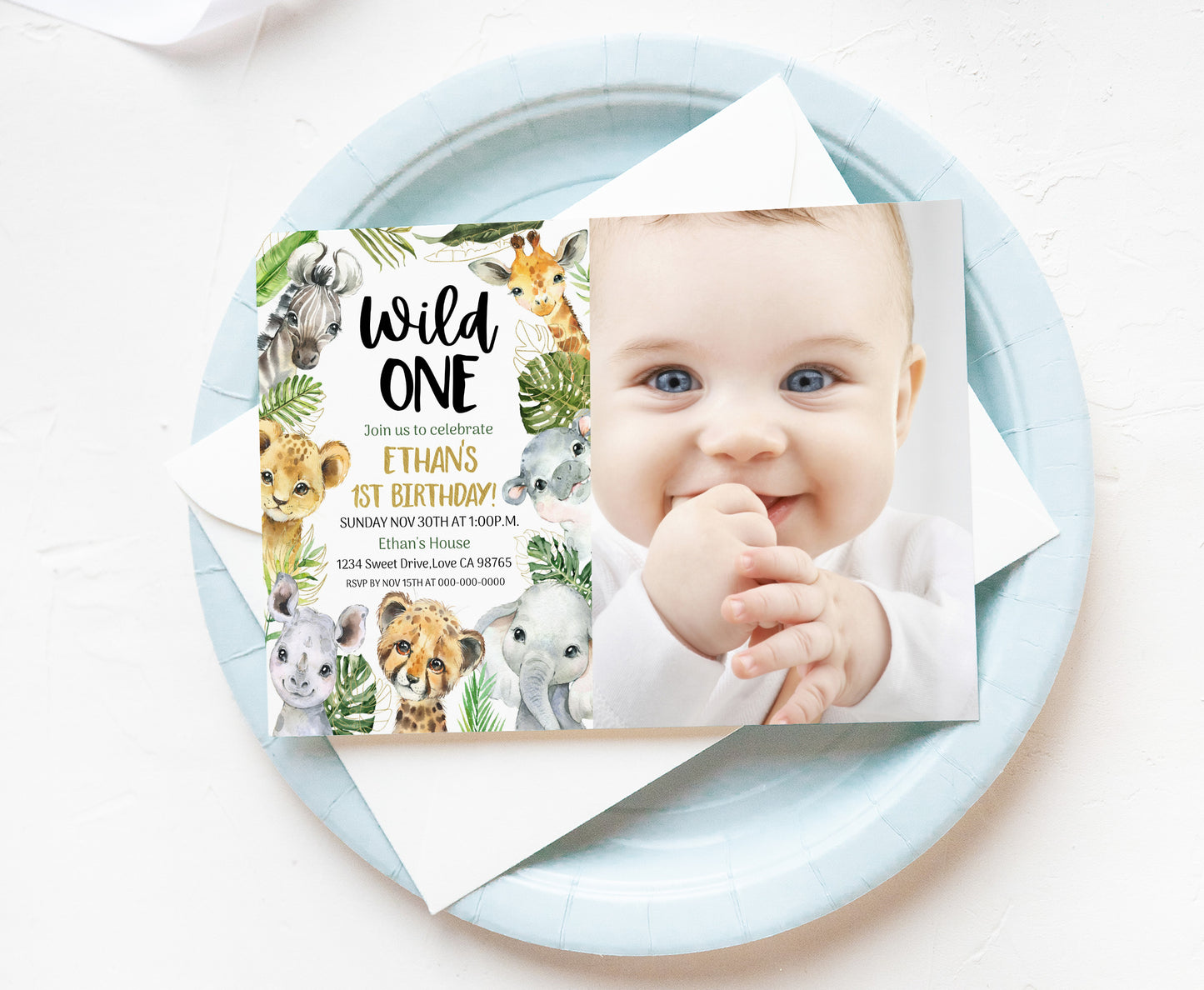 Editable Safari Photo Invitation | Jungle animals Birthday Invite - 35A