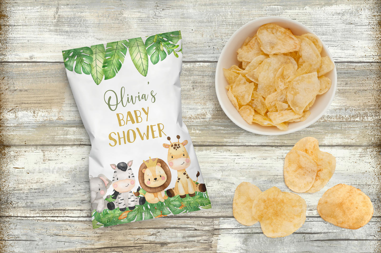 Editable Safari Chip Bag Wrapper | Jungle Theme Baby shower Decorations - 35E