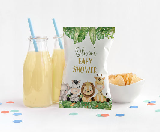 Editable Safari Chip Bag Wrapper | Jungle Theme Baby shower Decorations - 35E