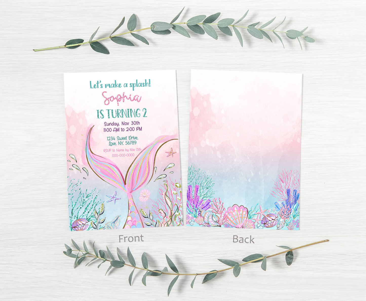 Editable Mermaid Birthday Invitation | Girl Under The Sea Party Invite - 20G