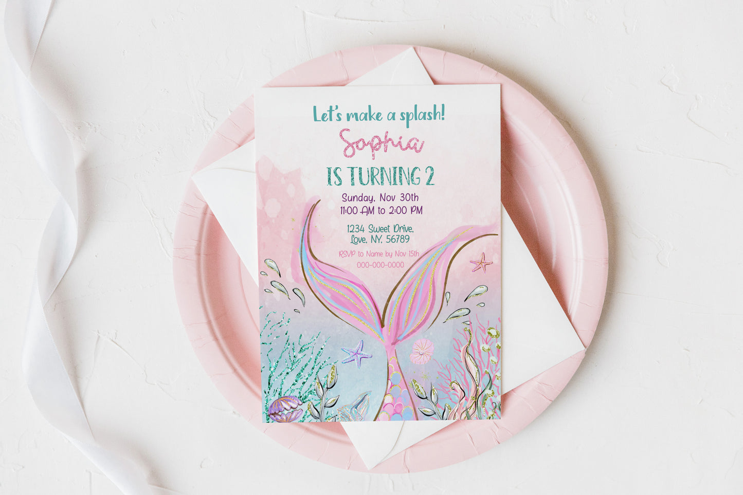 Editable Mermaid Birthday Invitation | Girl Under The Sea Party Invite - 20G