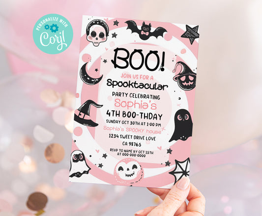 Editable Spooktacular Halloween Birthday Invitation | Pink Halloween Party Invite - 115T