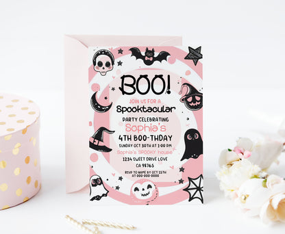 Editable Spooktacular Halloween Birthday Invitation | Pink Halloween Party Invite - 115T
