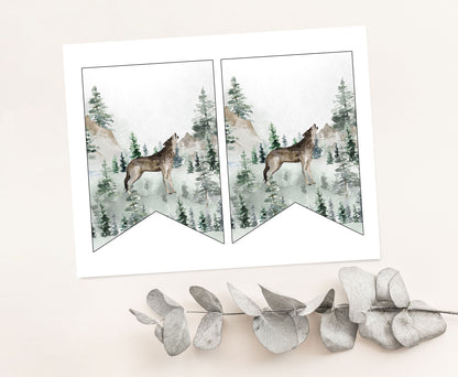 Editable Wolf Banner | Woodland Party Decorations - 47H