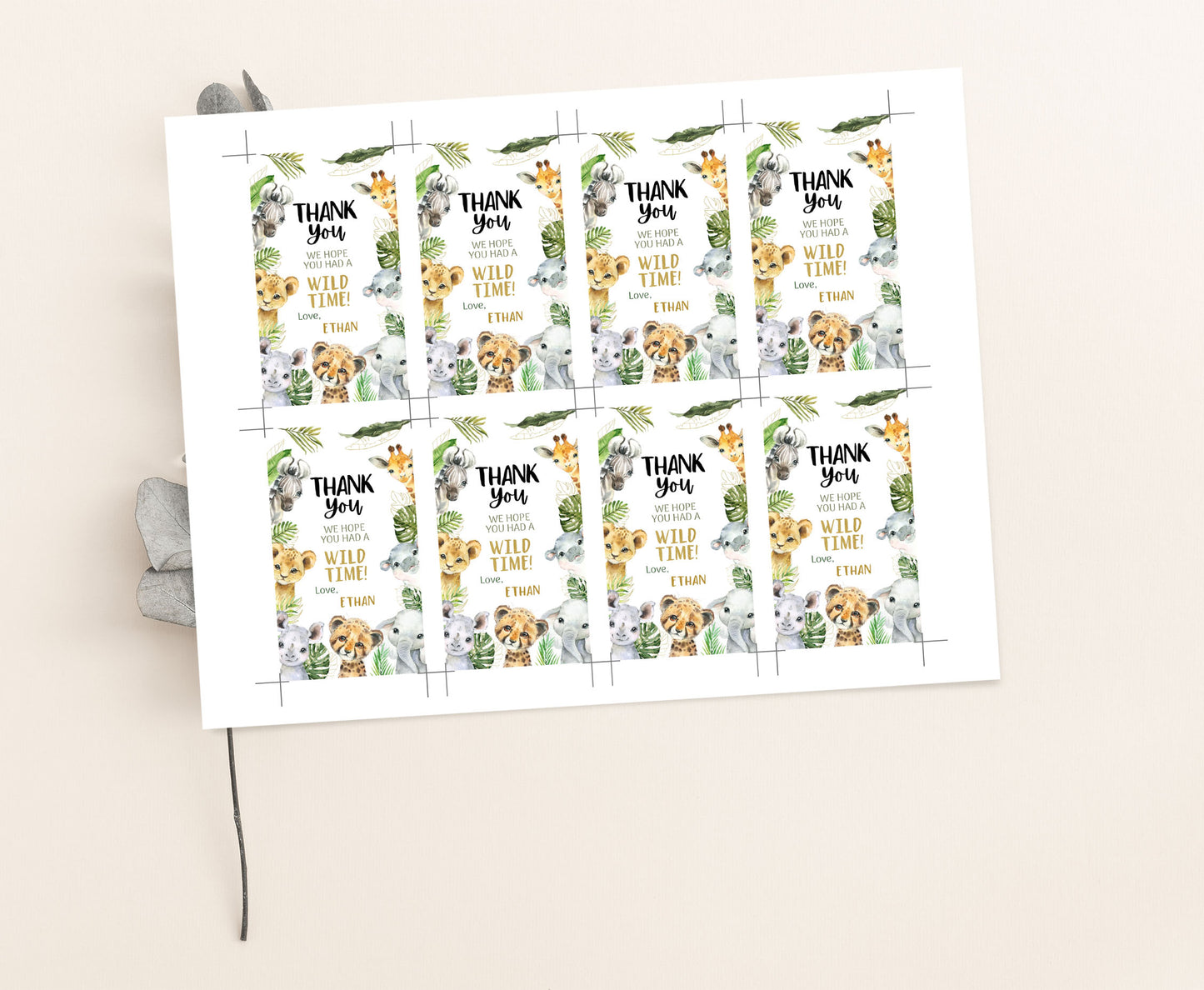 Safari Thank you Tags | Jungle Birthday Party Printable - 35A