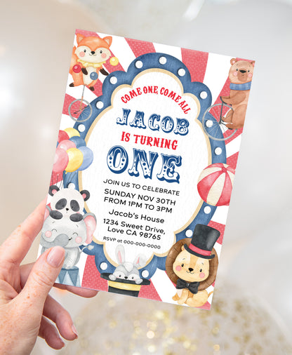Circus First Birthday Invitation | Editable Carnival Party Invite - 06A
