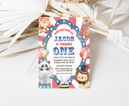 Circus First Birthday Invitation | Editable Carnival Party Invite - 06A