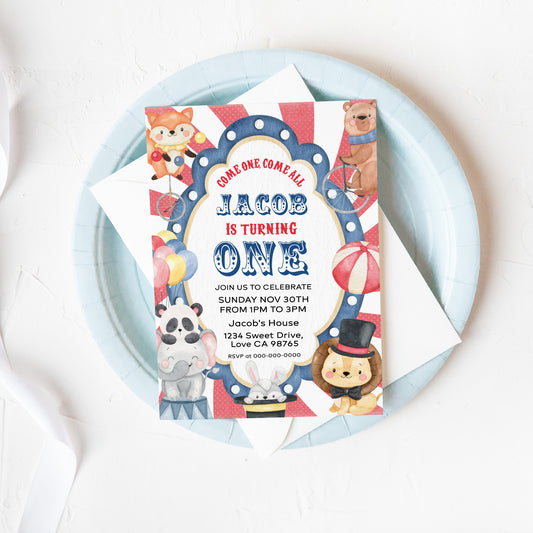 Circus First Birthday Invitation | Editable Carnival Party Invite - 06A