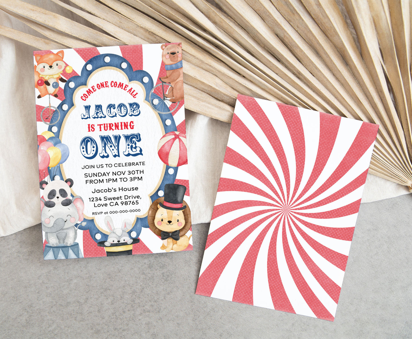 Circus First Birthday Invitation | Editable Carnival Party Invite - 06A