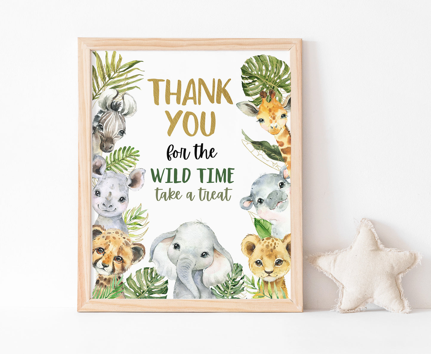 Thank you for the wild time take treat table Sign | Safari Animals Party Table Decorations - 35A