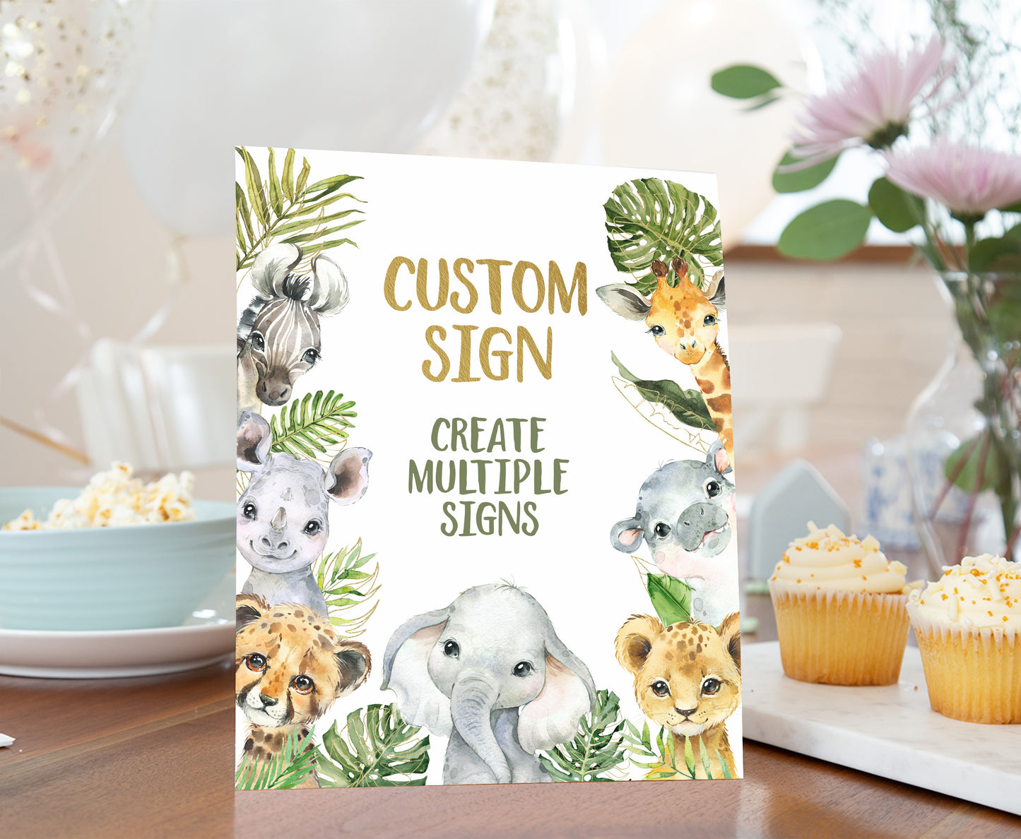 Custom Safari Table Sign | Jungle Theme Party Decorations - 35A