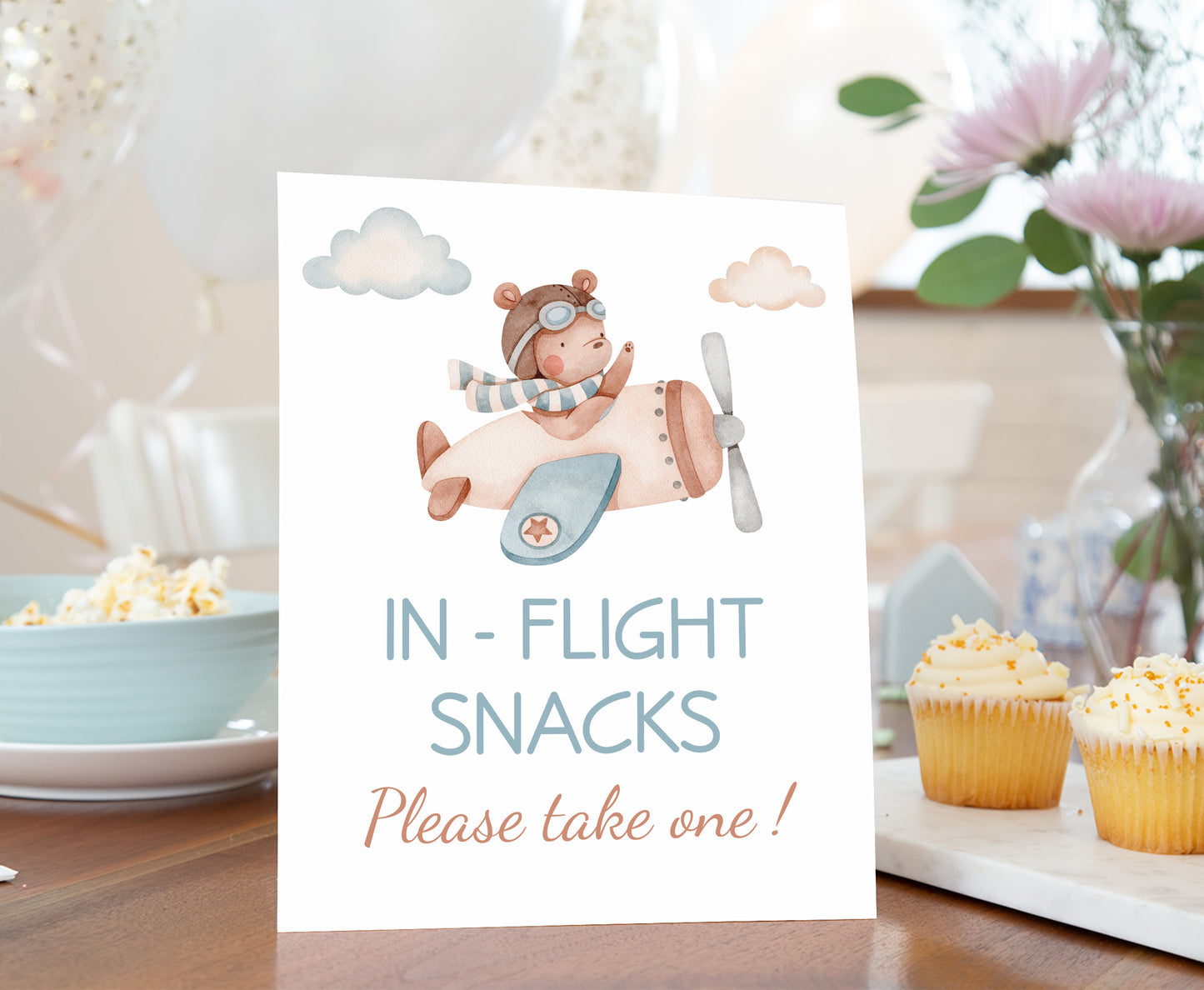 In-Flight snacksl Airplane Table Sign Printable | Aviator party Decoration - 76C