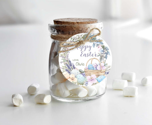 Editable Happy Easter square round Tag 2"x2" | Easter Gift Tag - 113