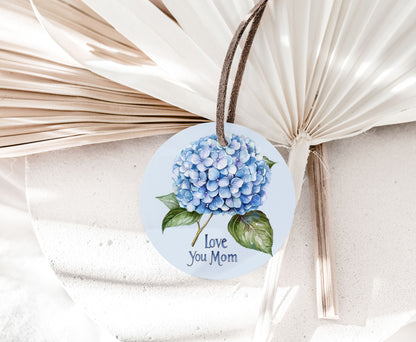 Blue Hydrangea Love you Mom Square and Round Tags |  Happy Mother's Day Gift Tag - 116)