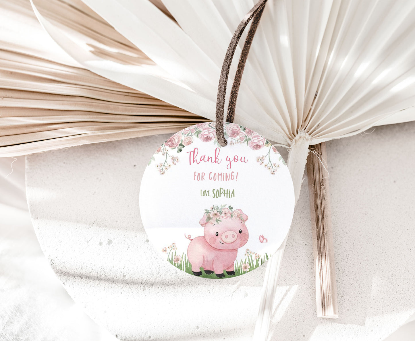 Editable Pig Thank You Tags 2"x2" Round and Square | Piggy Birthday stickers - 81A