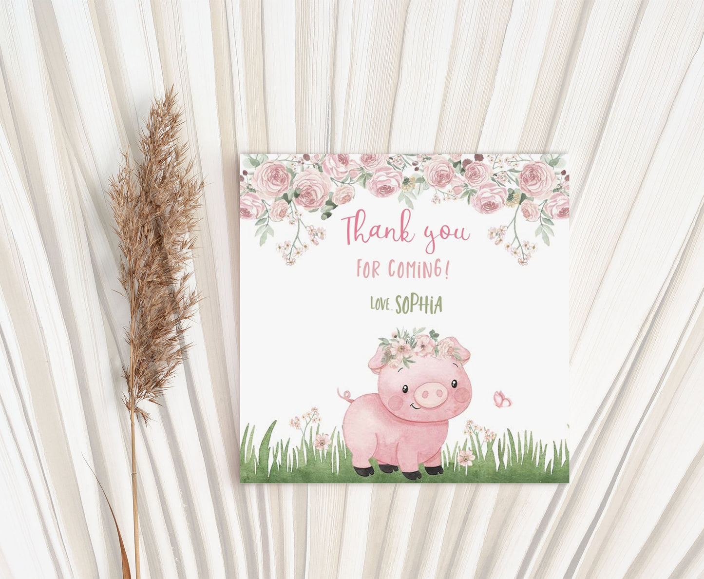 Editable Pig Thank You Tags 2"x2" Round and Square | Piggy Birthday stickers - 81A