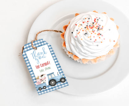 Editable Blue Farm Favor Tags boy | Farm birthday thank you tags - 11J