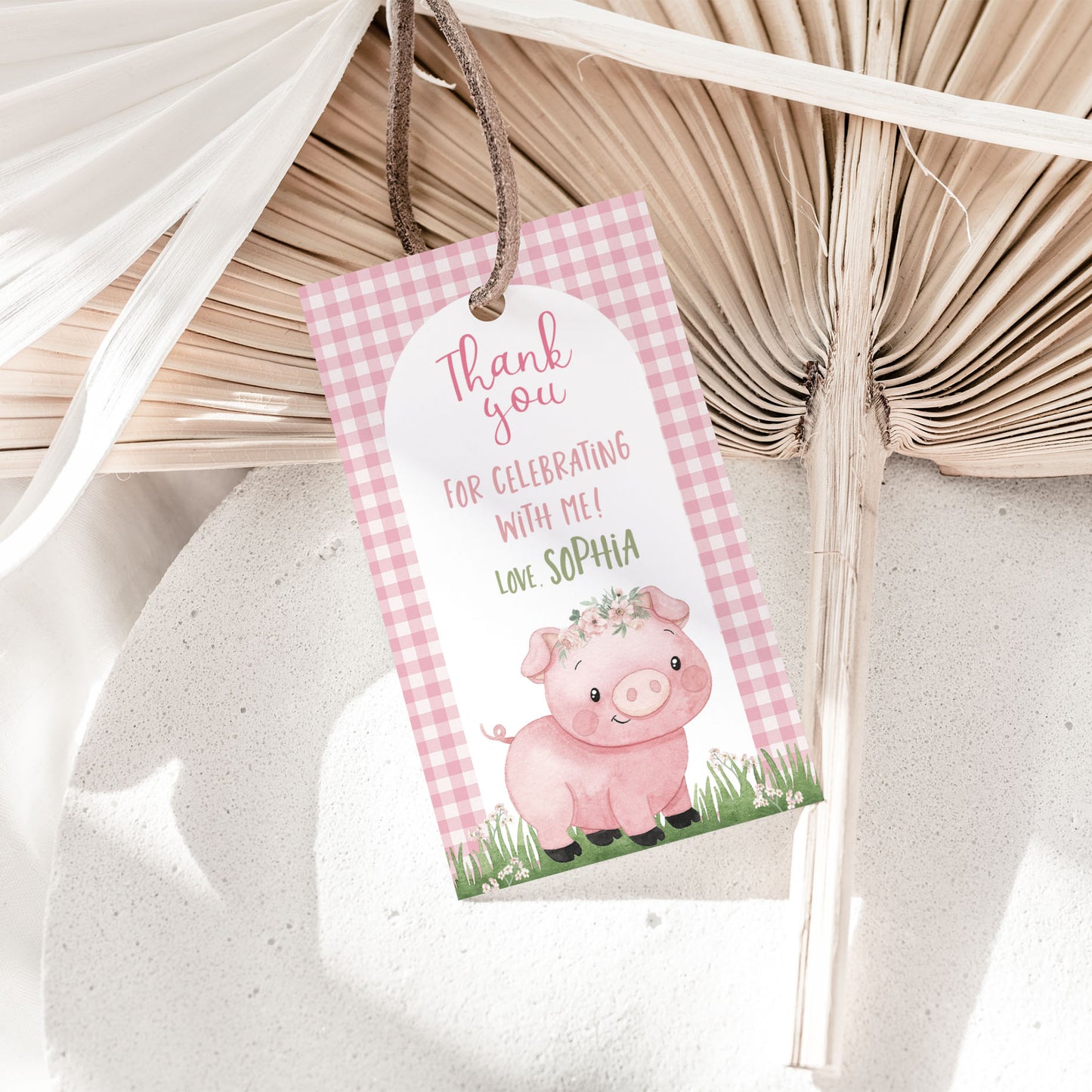 Editable Pink Pig Favor Tags | Pig birthday thank you tags - 81A