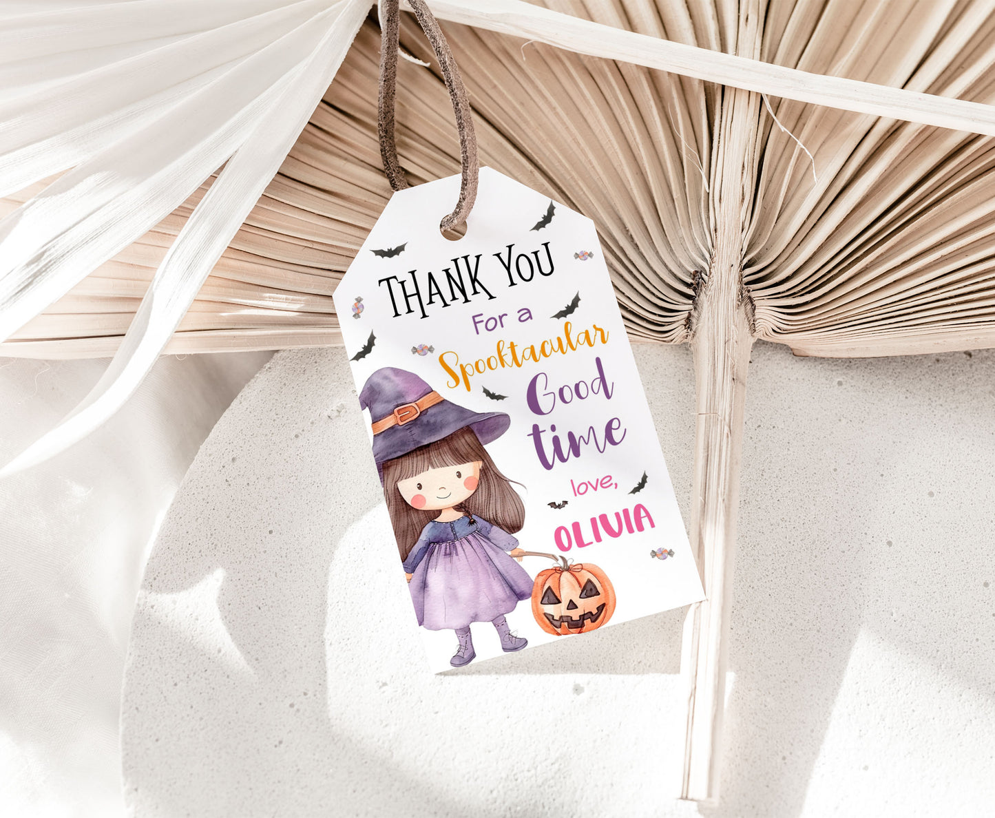 Pink witch favorTags | Halloween Thank you Tags - 115Q
