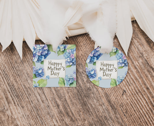 Blue Hydrangea Square and Round Tags | Floral Mother's Day Gift Tag - 116