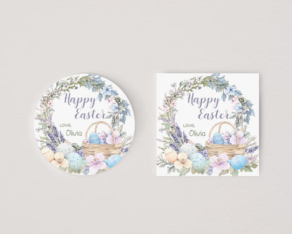 Editable Happy Easter square round Tag 2"x2" | Easter Gift Tag - 113
