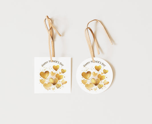 Gold Heart Square and Round Tags | Happy Mother's Day Gift Tag - 116