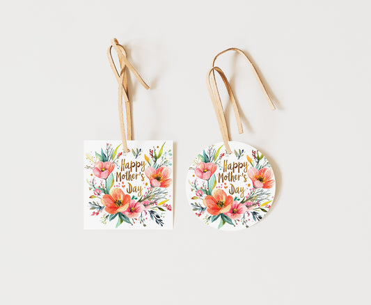 Floral Happy Mother's Day Square and Round Tags | Mother's Day Gift Tag - 116